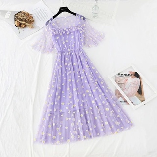 🌼 VẢI VOAN LƯỚI THÊU HOA CÚC 🌼 [GIÁ 3m]
