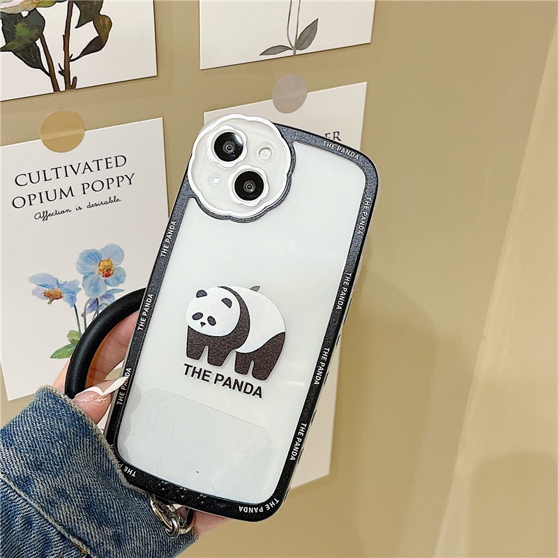 Ốp Điện Thoại Họa Tiết Hoa/Gấu Trúc Hoạt Hình Có Dây Đeo Cho iPhone 13Pro iPhone12 78plus/X/XR/ Promax/Mini