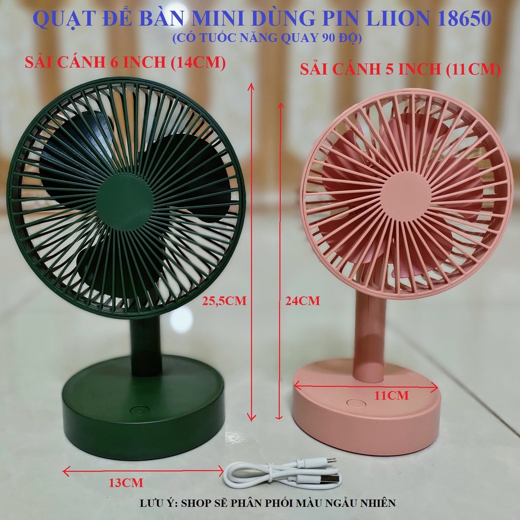 SV Quạt tích điện để bàn mini sải cánh 14cm  dùng pin liion 18650