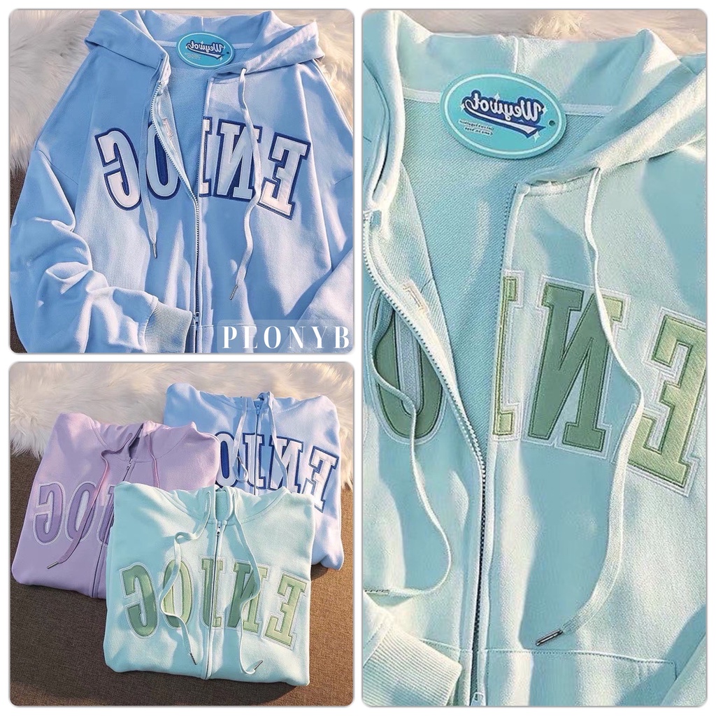 Áo Khoác Nỉ Ngoại Thêu Eniog PEONYB Unisex [FREESHIP]  Thun kiểu form rộng tay bồng mũ 2 lớp cá tính 3158 hàn quốc