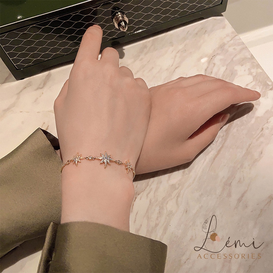 Lắc tay ngôi sao đính Zircon LEMI Vòng tay có dây rút chỉnh kích thước thông minh thời trang Hàn Quốc