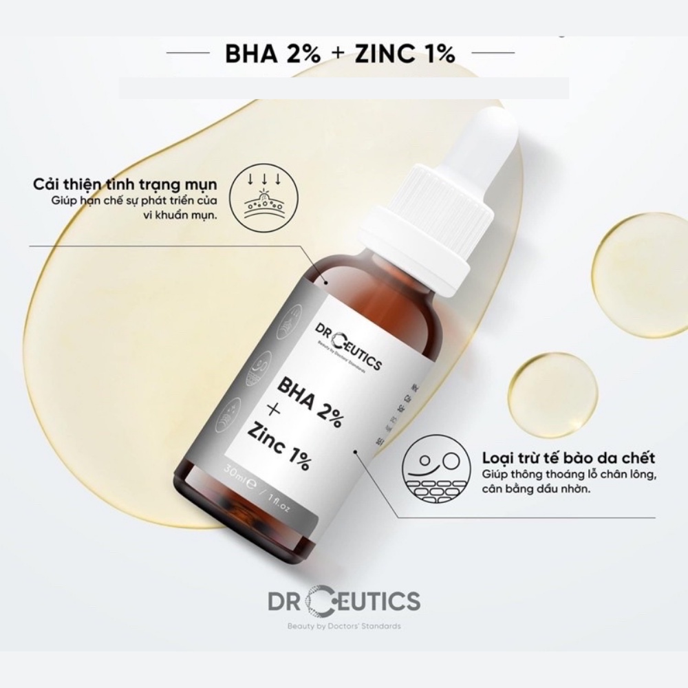 Serum DrCeutics BHA 2% + ZINC 1% 100ml giúp tẩy tế bào chết và giảm mụn