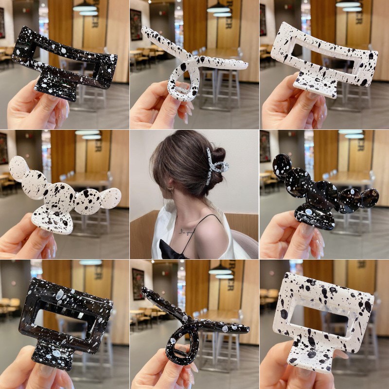 Kẹp tóc trắng đen vảy sơn bò sữa thời trang hot trend Crab claw hair clip