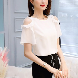 Áo Chiffon Trễ Vai Phối Bèo