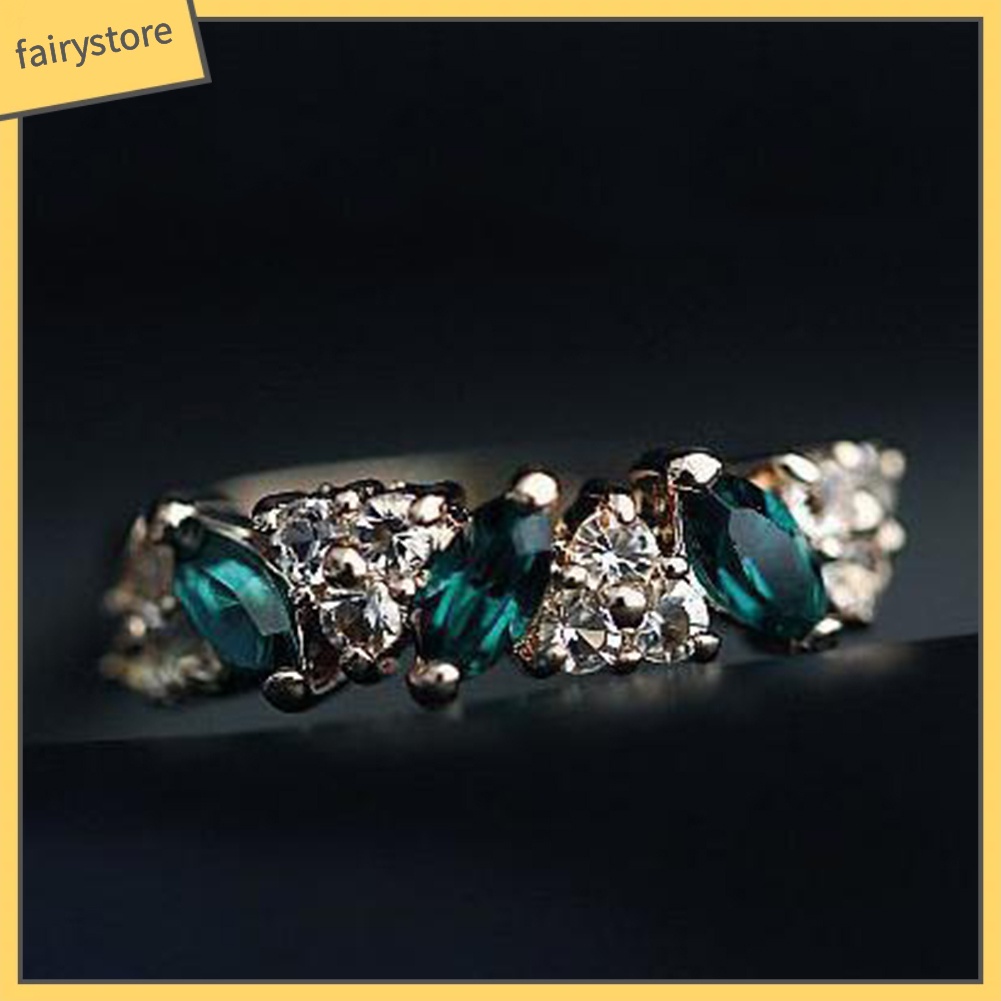 Nhẫn hợp kim đính đá ngọc lục bảo phong cách cổ điển cho nữ