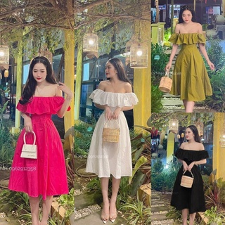 Đầm trễ vai tiểu thư midi bigsize Mũm Mỉm