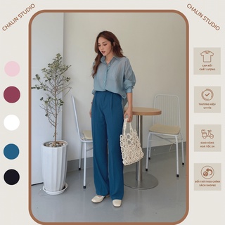 Quần vải suông trượt colors Q-218-1, quần ống rộng cạp thường chất liệu cát hàn