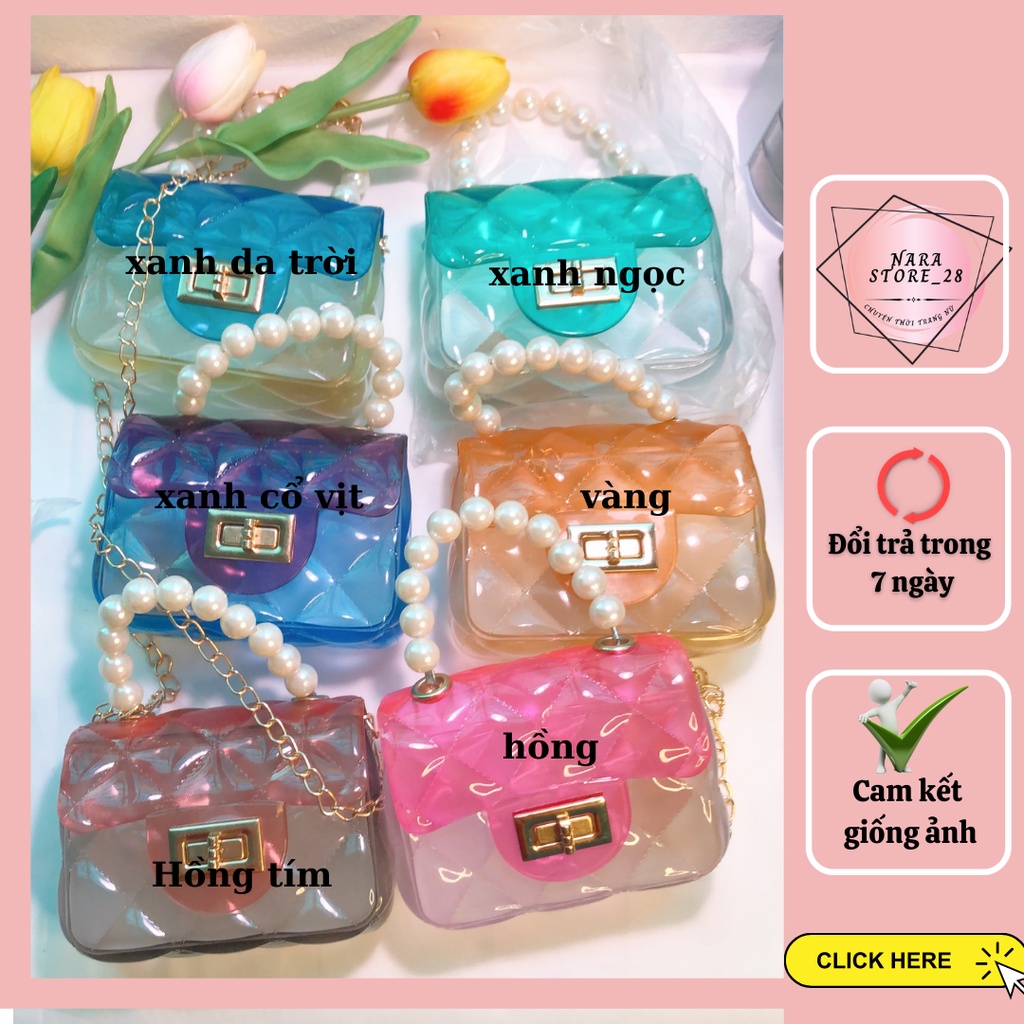 Túi Xách Quai Ngọc , Túi Đeo Chéo Mini Trong Suốt 7 Sắc Cầu Vồng Dây Xích Phong Cách Thời Trang Sành Điệu Cho Nữ