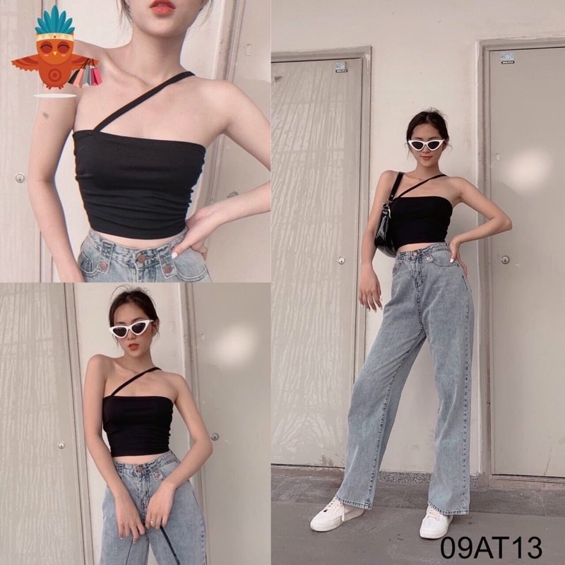 Áo croptop 1 dây lệch vai chất borip