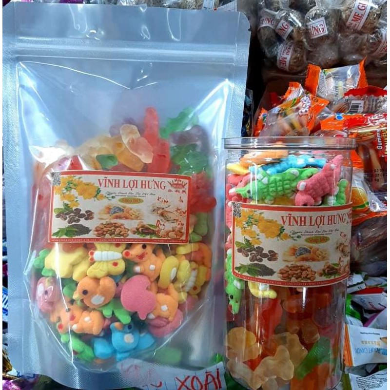 MIX 2 LOẠI : KẸO DẺO CÁ SẤU CON THÚ VÀ DẺO CHIP CHIP THƠM NGON