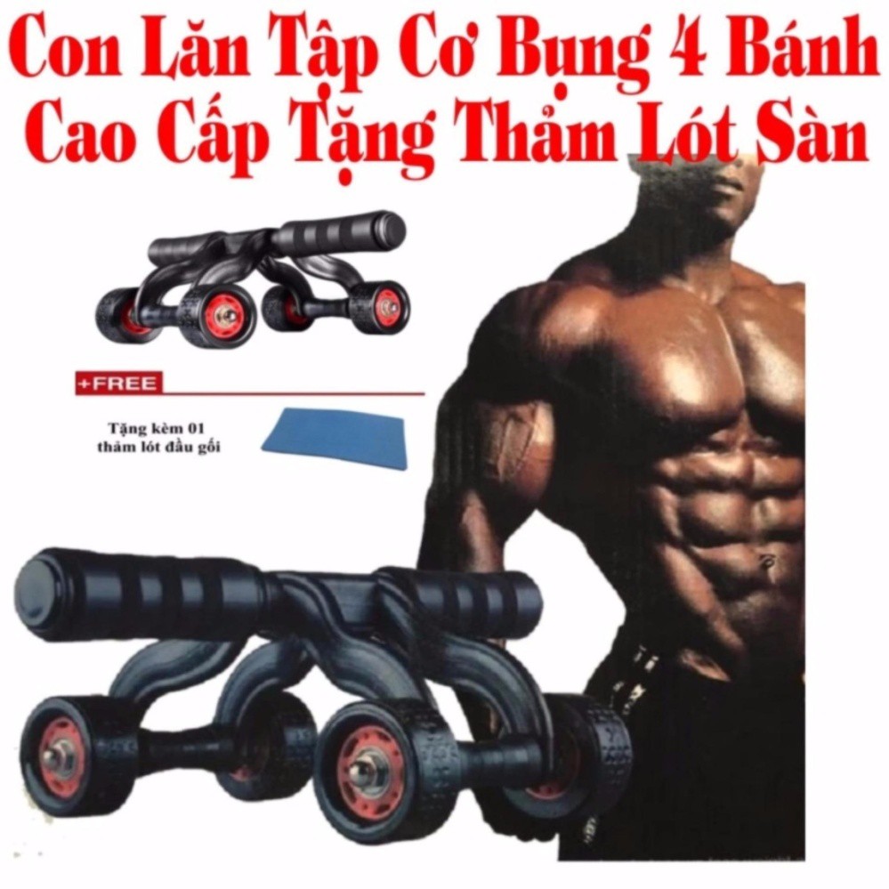 [FREESHIP] Con lăn tập cơ bụng cở lớn cao cấp 4 bánh xe+Tặng thảm