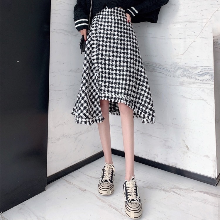 Set áo len dài tay và chân váy len xẻ tà thời trang dành cho nữ