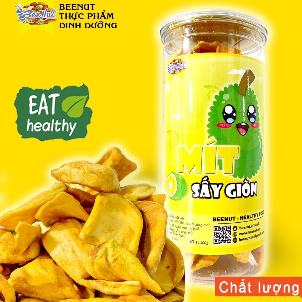 Mít Thái sấy giòn BeeNut, mít sấy không đường nguyên cánh 200g, Đồ ăn vặt trái cây sấy thơm ngon