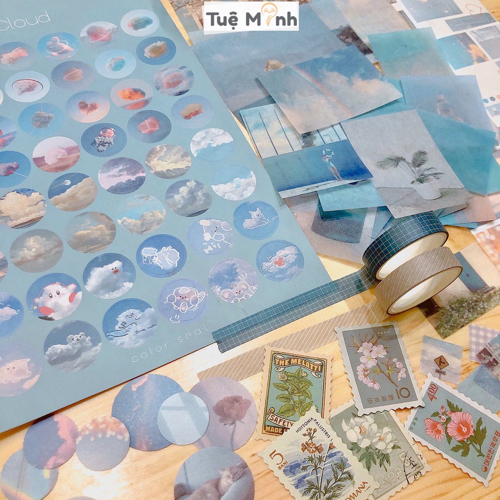 Trọn bộ phụ kiện Bullet journal Blue gồm sticker, washi tape trang trí sổ, planner Luv107