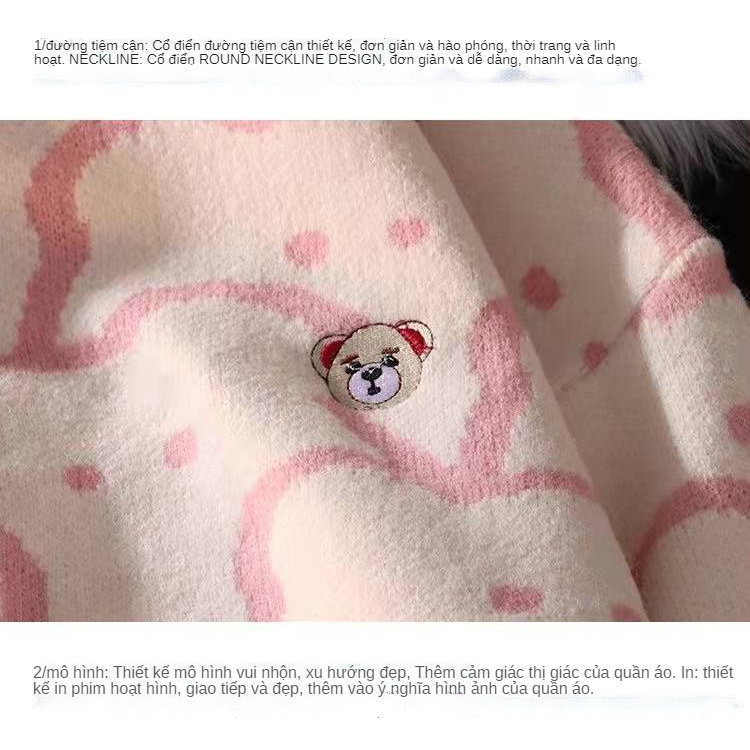 Áo sweater cổ tròn họa tiết gấu nhỏ dễ thương phong cách Nhật Bản thời trang cho nữ