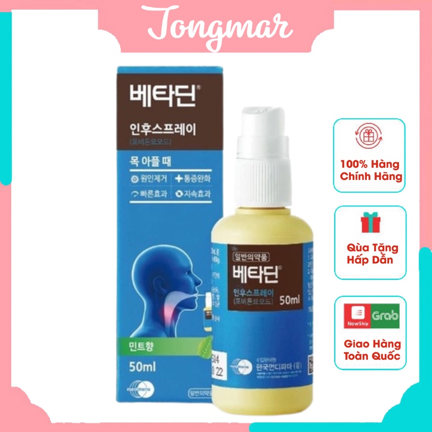 [MẪU MỚI] Xịt Họng Betadine Hàn Quốc Kháng Khuẩn Miệng và Cuống Họng Hộp 1 Chai x 50ml