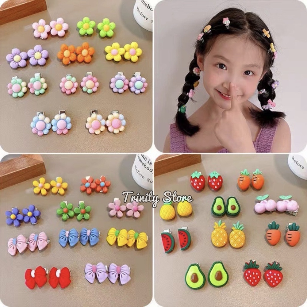 Set 10 kẹp tóc mini hoạ tiết hoạt hình dễ thương phong cách Hàn Quốc cho bé