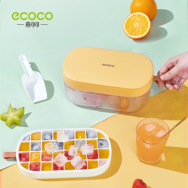 Hộp khay đá có nắp kín ECOCO 1 ngăn và 2 ngăn, tặng kèm xẻng xúc đá tiện dụng