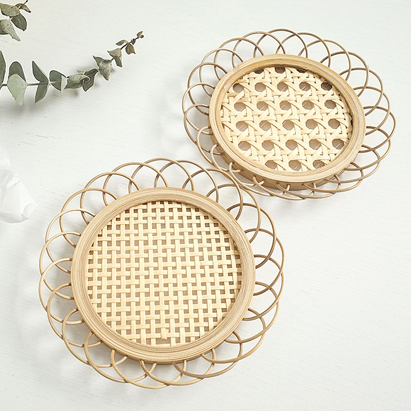 ✨Withbetiw Drink Cup Coasters Bamboo Woven Saucer Mat Non-slip Pot Holder Rattan Cup Mat