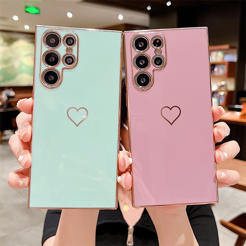 Ốp Điện Thoại Mềm Mạ Điện Họa Tiết Trái Tim Cho Samsung S22 Plus S22 Ultra A13 A33 A53 S20 S21 FE 5G