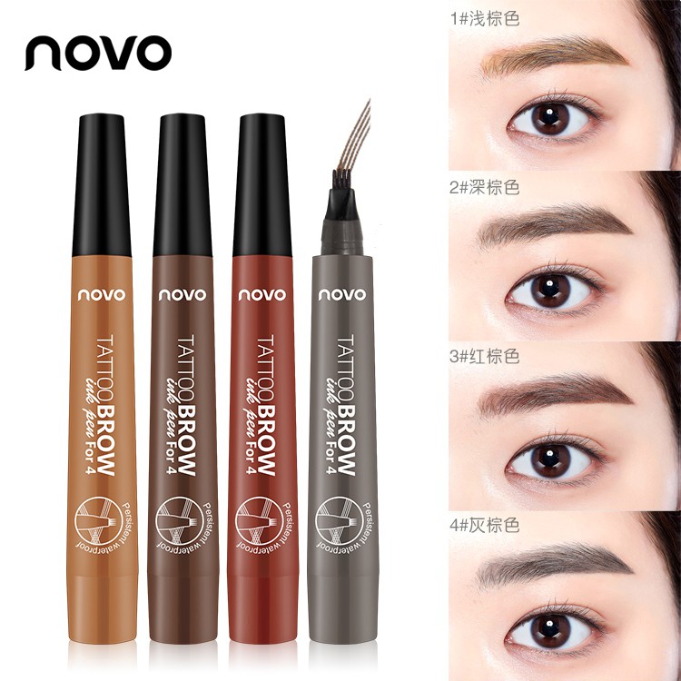 ♕Bút Kẻ Lông Mày Dạng Lỏng NOVO Thiết Kế 4 Ngòi Chống Thấm Nước Lâu Trôi NO.5247