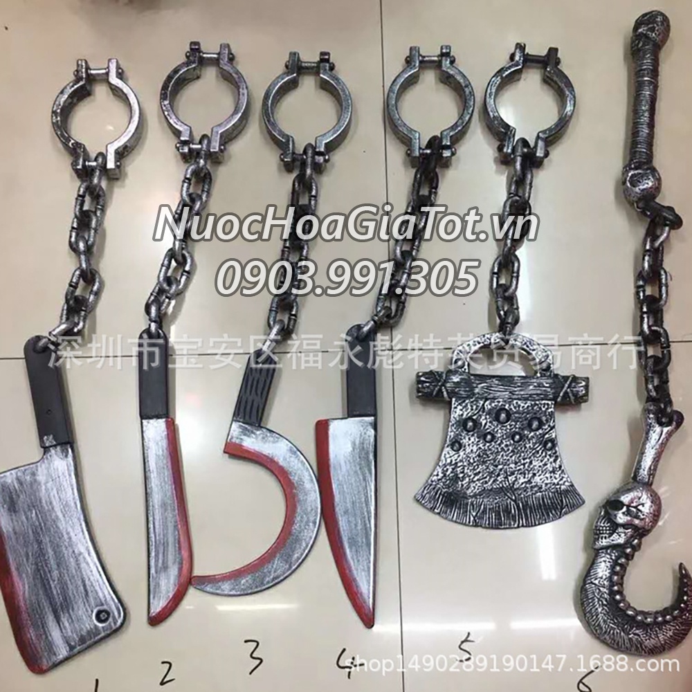 Vũ khí cầm tay xích sắt giả cổ hóa trang đao phủ tù nhân Halloween người lớn trẻ em nam nữ trai gái