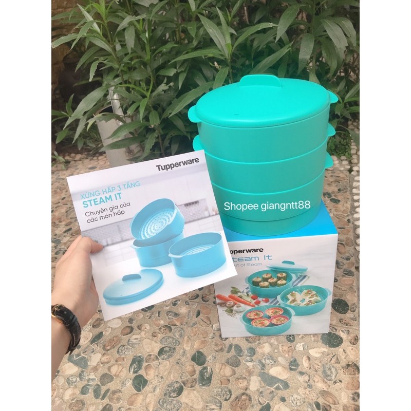 xửng hấp 3 tầng xanh tupperware