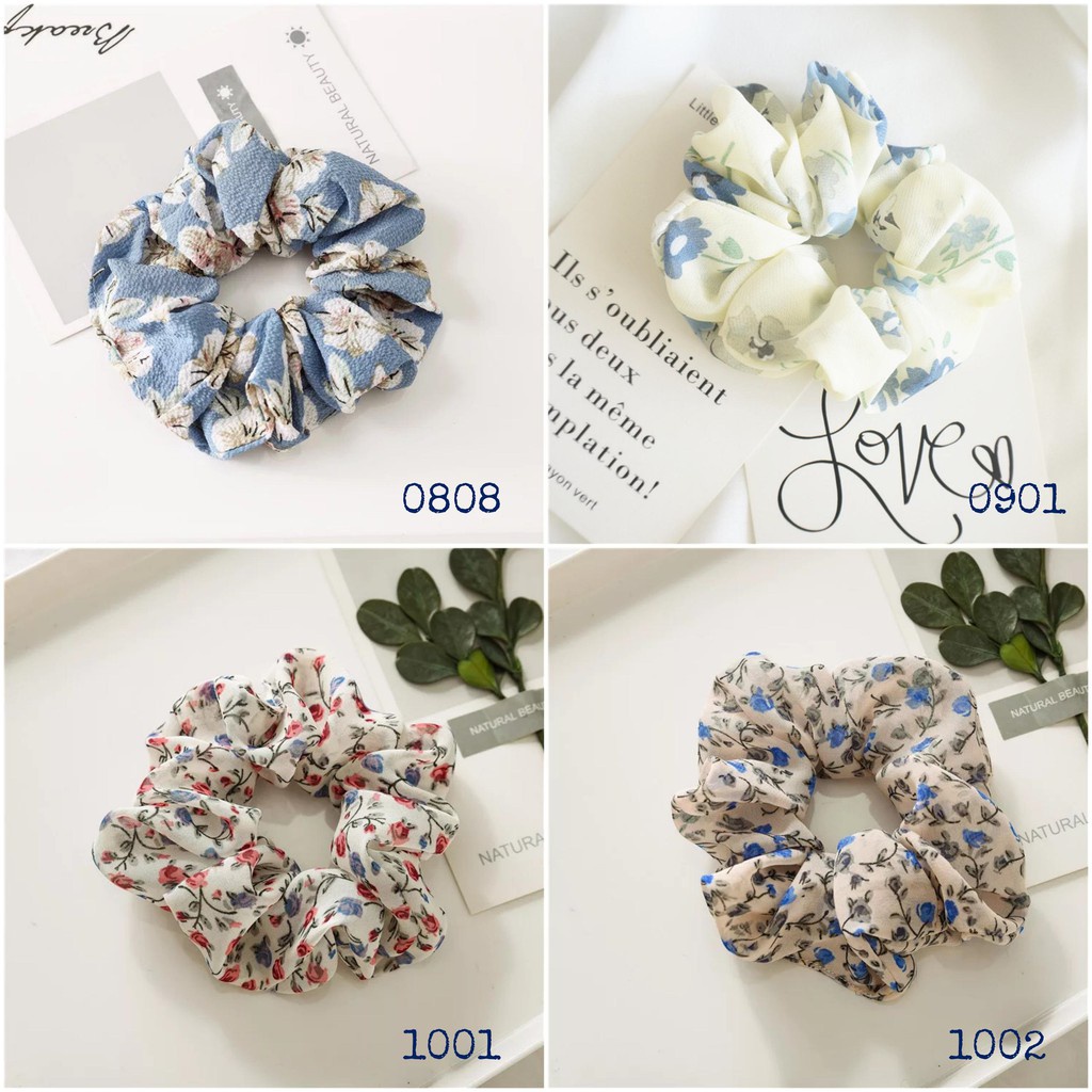 Mini Scrunchies vải hoa nhiều mẫu xinh xắn Dây cột tóc vải vintage - Mã SC007