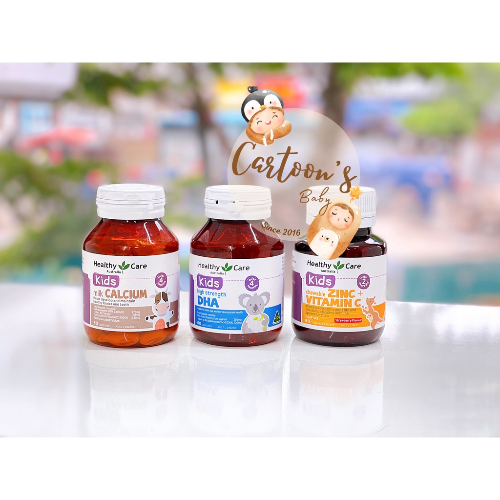 Bộ sản phẩm Healthy Care cho bé gồm DHA, CANXI, Kẽm + VitaminC, IMMUNE, COMPUTER EYES