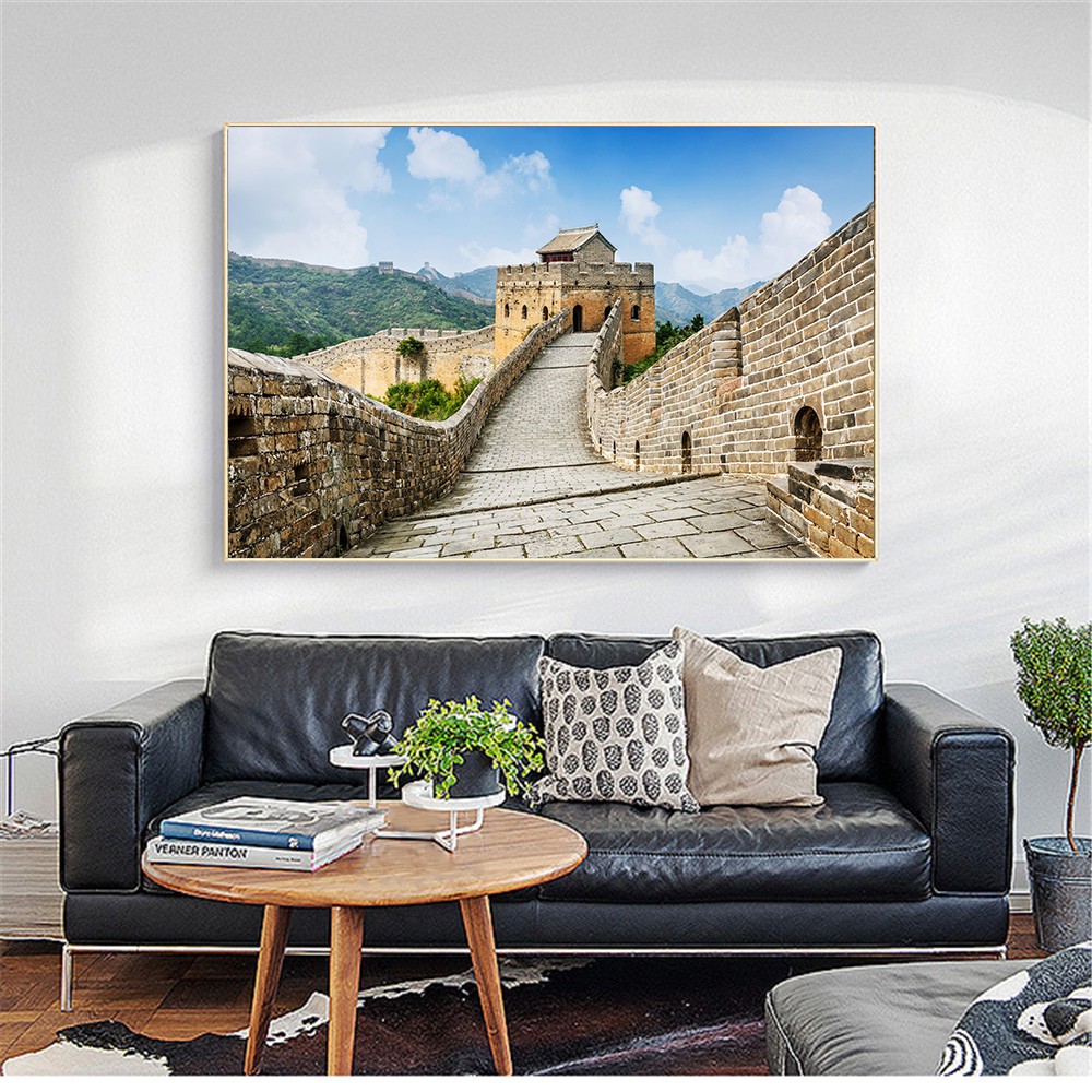 Tranh Vải Canvas Treo Tường Hình Phong Cảnh Núi Hoàng Hôn Trung Hoa Trang Trí Phòng Khách