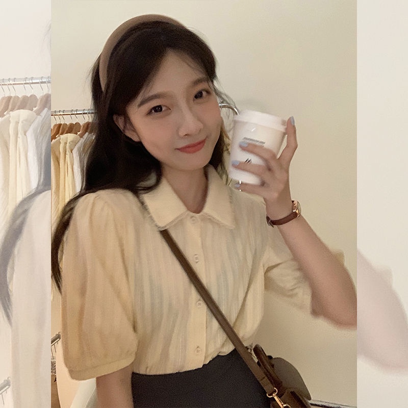 Áo Sơ Mi Tay Ngắn Cổ Búp Bê Phong Cách Hàn Quốc Thời Trang Mùa Hè Cho Nữ