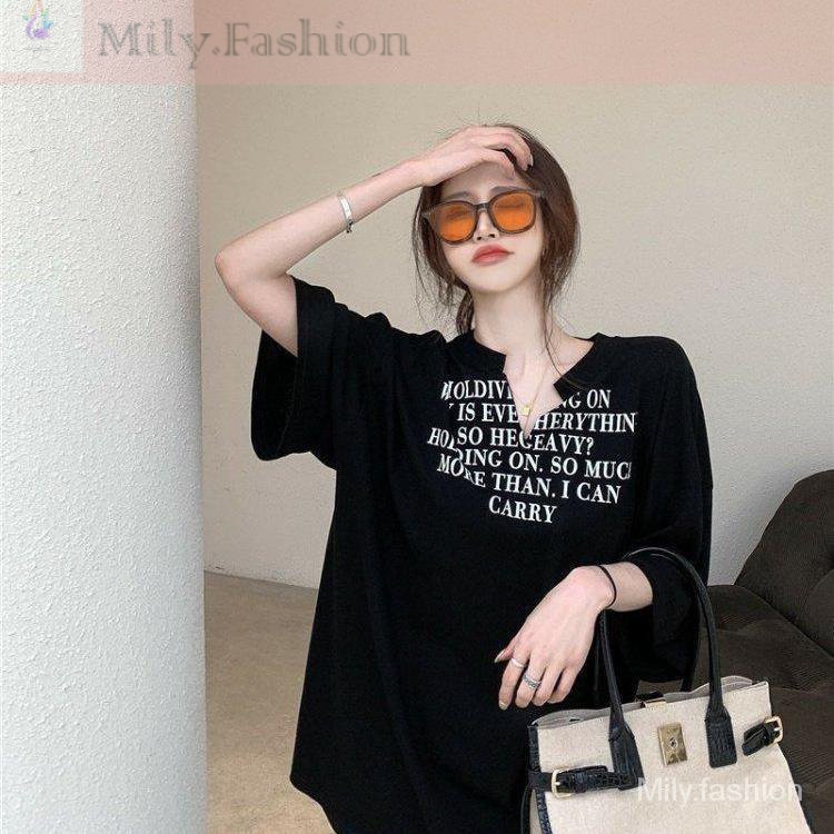 Áo thun ngắn tay cổ chữ v dáng rộng in họa tiết cho nữ