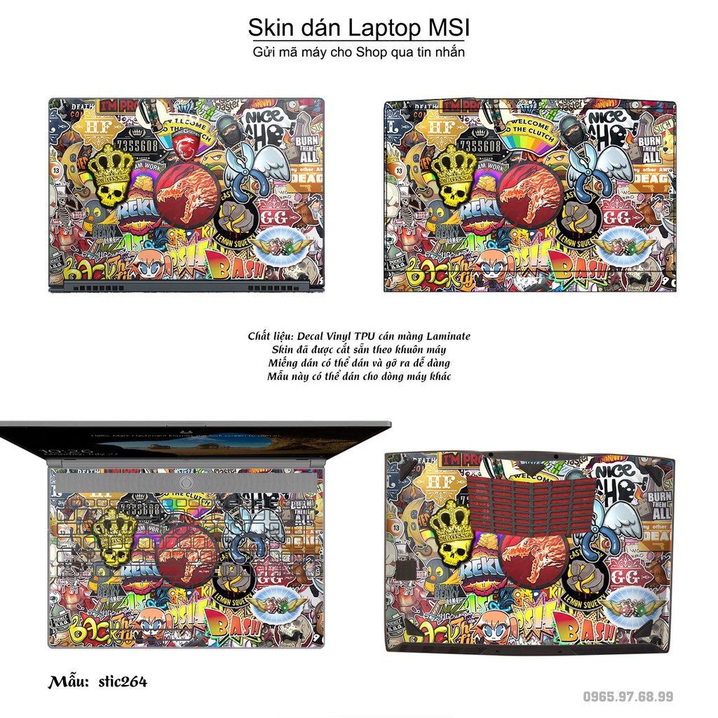 Skin dán Laptop MSI in hình sticker bomb nhiều mẫu 2 (inbox mã máy cho Shop)