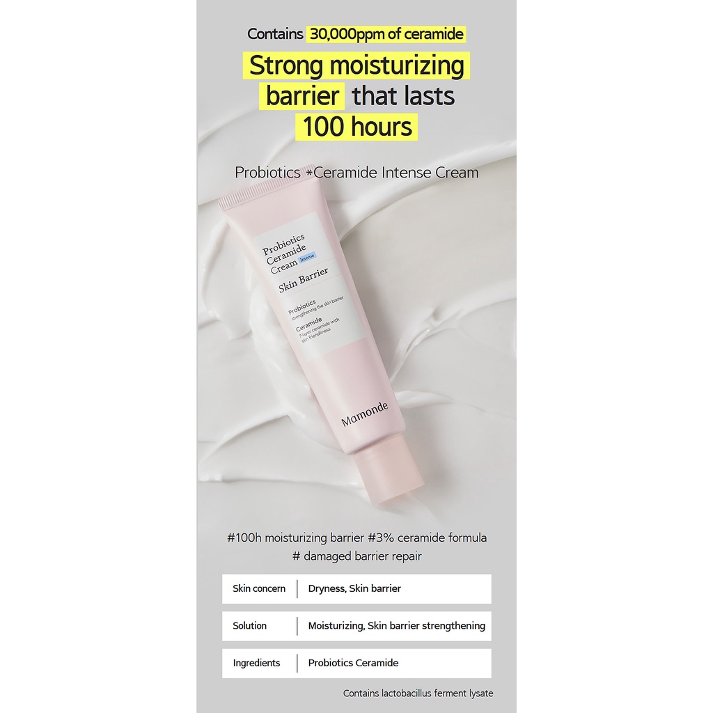 Mamonde Probiotics Ceramide Skin Softener / Emulsion / Cream / Intense Cream - Moisturizing, Skin Barrier Strengthening & Sensitive