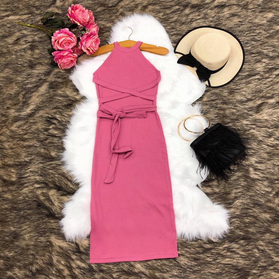 ĐẦM BODY CỔ YẾM ĐAN DÂY EO