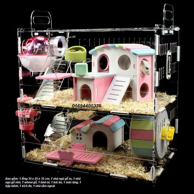 Lồng hamster mica 2 tầng full phụ kiện như hình