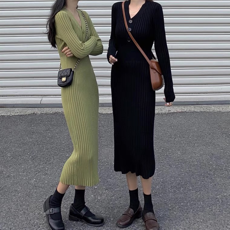 Đầm dệt kim dáng dài phong cách thanh lịch thời trang thu đông cho nữ