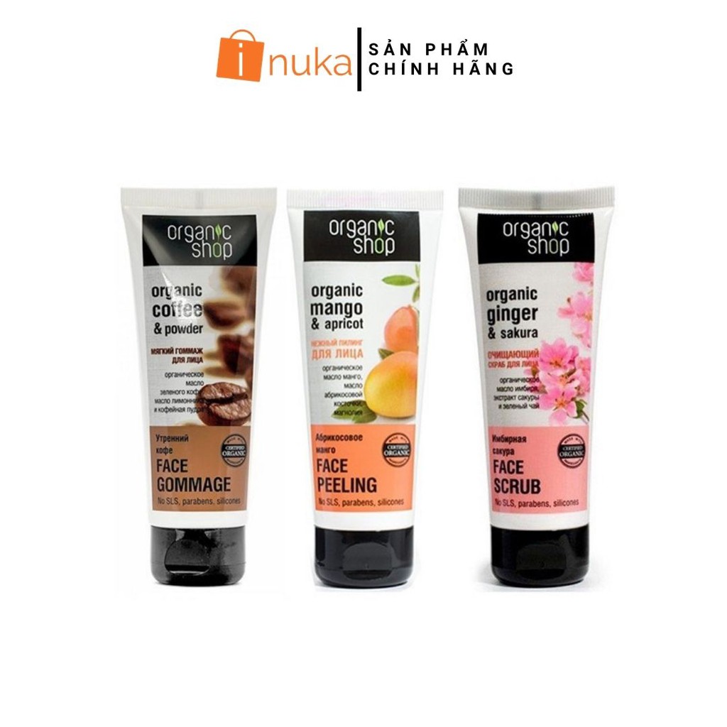 Tẩy Tế Bào Chết Da Mặt Organic Shop Face Gommage (75ml) inuka