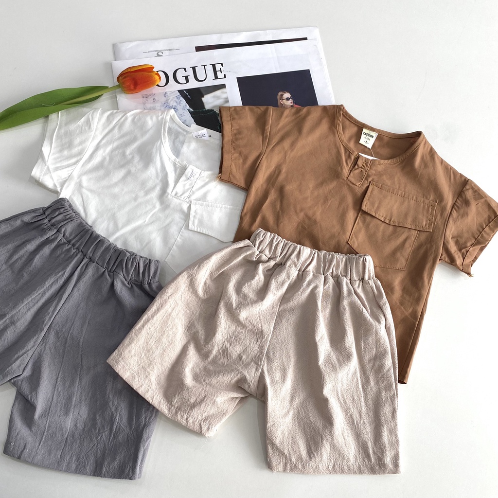 Set bộ quần đũi và áo thô cho bé trai từ 8-16kg phong cách vintage cực xinh