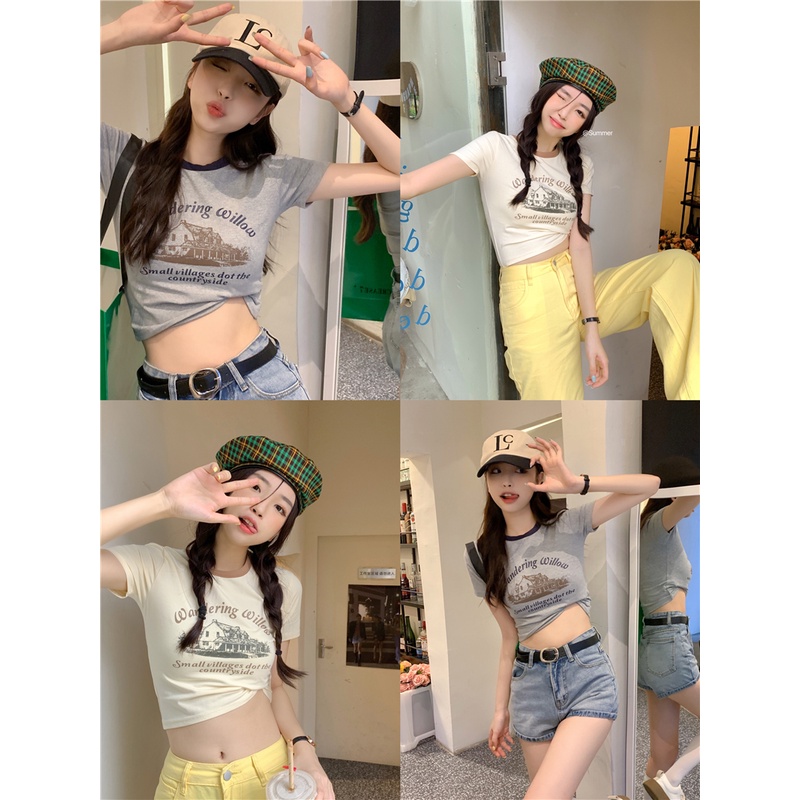 Áo Thun Nữ Ngắn Tay Cổ Tròn Ôm Dáng Phong Cách Hàn Quốc