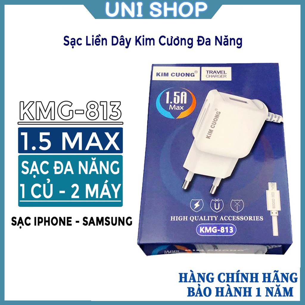 Bộ sạc Iphone - Samsung 1.5A Max liền dây KMG-813 (mẫu mới), Hàng Xịn Giá Tốt - Uni Shop