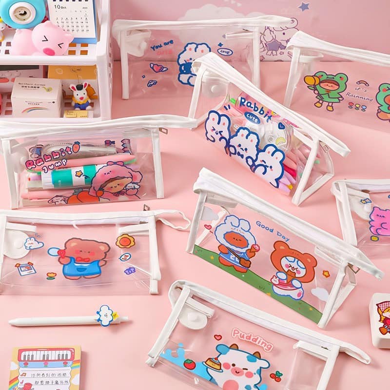 Túi đựng bút, hộp bút trong suốt chất liệu nhựa PVC chống thấm nước dành cho cả bé trai và gái