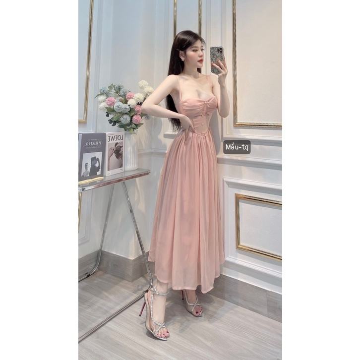 Váy 2 Dây Nữ Cúp Ngực Dáng Xòe Dài Voan Tơ Lụa Hàng Thiết Kế Cao Cấp