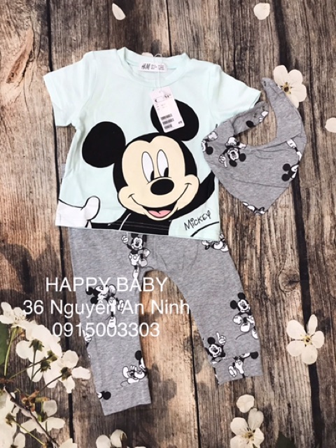 Bộ mickey HM áo cộc quần dài kèm yếm cổ 2-6Y (có ảnh thật)