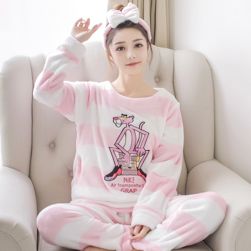 Bộ Đồ Ngủ Vải Flannel Kiểu Hoạt Hình Hàn Quốc Thời Trang Mùa Đông 2017 Cho Học Sinh