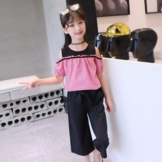 Bộ quần áo nữ trẻ em ống rộng áo tay ngắn 2 dây (Xả kho)