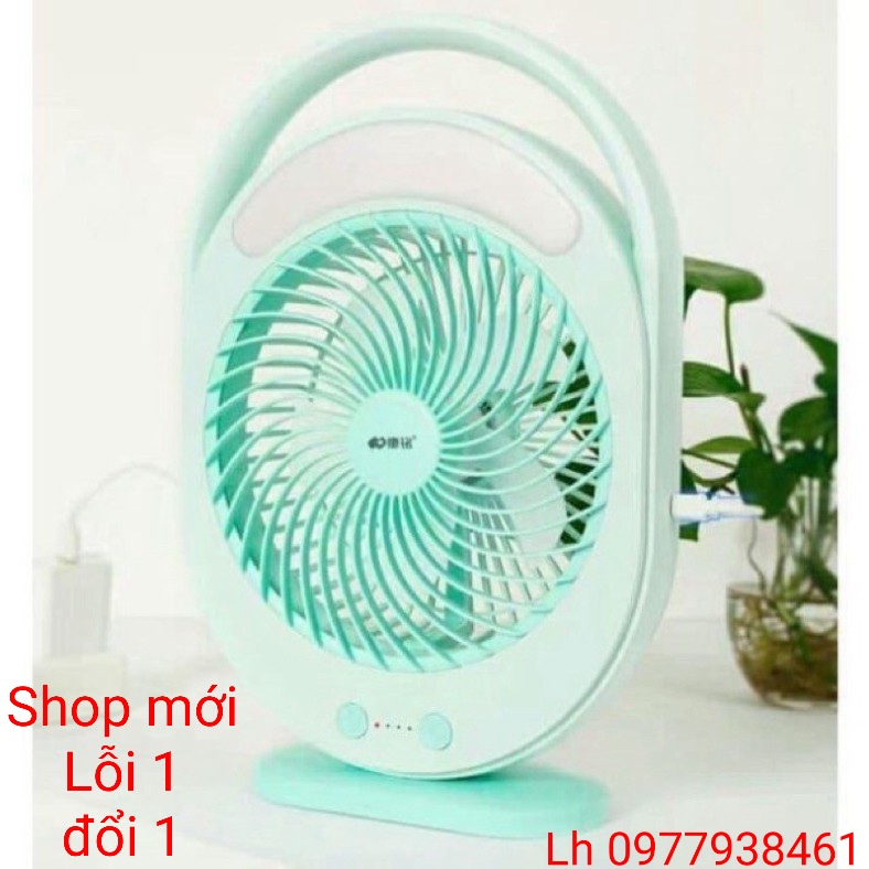 Quạt tích điện sạc pin có đèn Led F0336 màu xanh lục bảo, Quạt tích điện cầm tay mini để bàn cao cấp