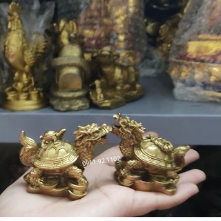 Rùa đầu rồng cõng con và rùa tài lộc phong thủy long quy bằng đồng tượng đồng mini