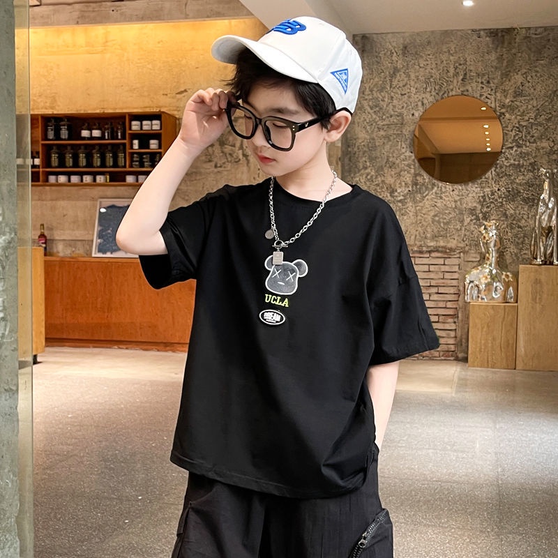 Boys Short-sleeved T-shirt Summer Loose All-match Half-sleeved Korean Version Handsome Children's Cotton T-shirt