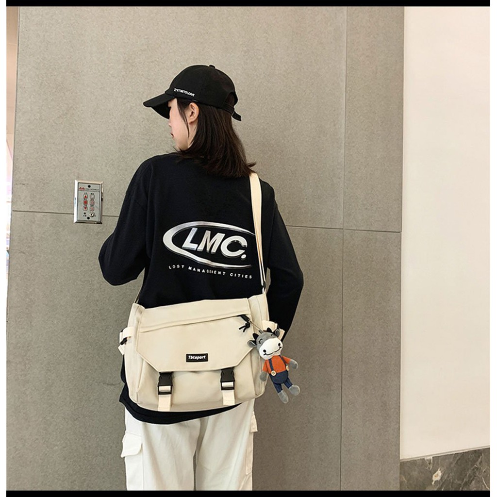 Túi tote vải đeo chéo canvas bag giá rẻ đẹp đi học ULZZANG (ko kèm móc khóa)